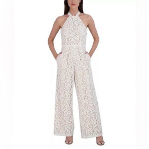 julia jordan White Lace Halter Jumpsuit